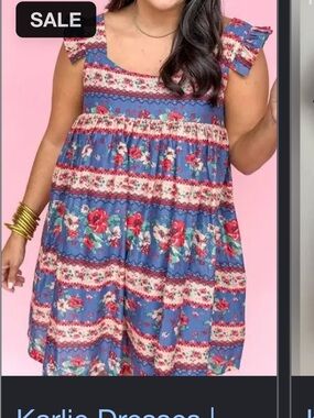 Karlie Blue Floral Ruffle-Shoulder Dress